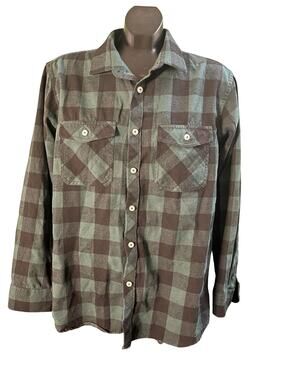 Design In Italy Men’s Flannel Shirt Large Green Black Buffalo Plaid Long Sleeve